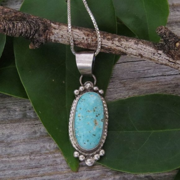 Native American Jewelry - Sonoran Gold Turquoise Sterling Silver Native American Navajo Pendant